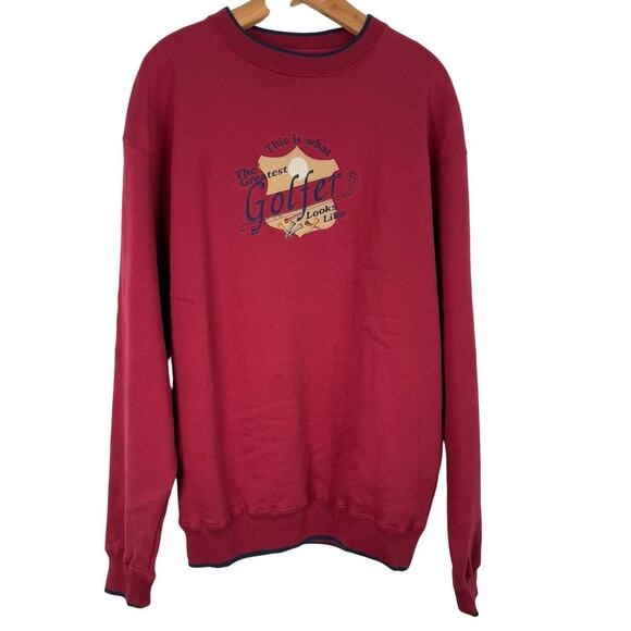 VTG MC‎ Sportswear Greatest Golfer Crewneck Sweatshirt Large Red Humor Embroider - Picture 1 of 8